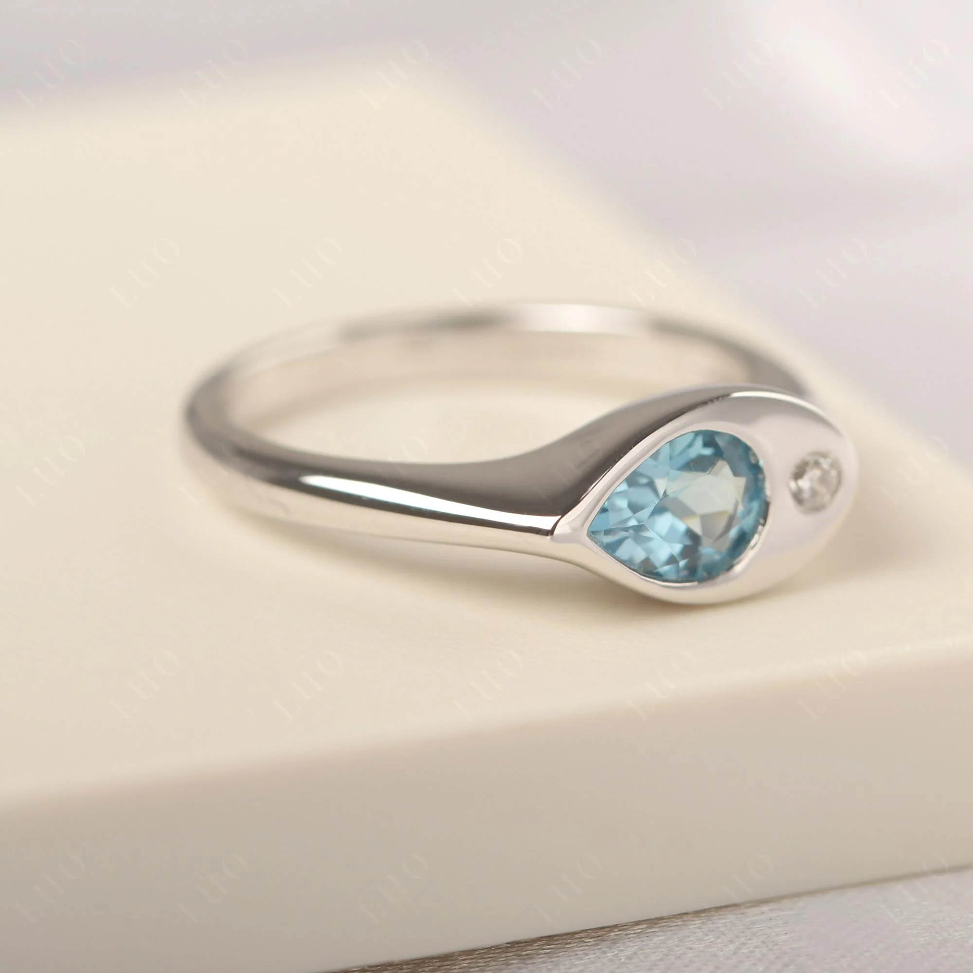 Swiss Blue Topaz East West Pear Engagement Ring - Image 12