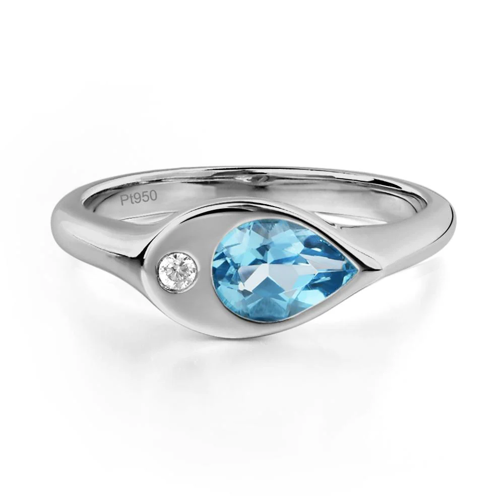 Swiss Blue Topaz East West Pear Engagement Ring - Image 6