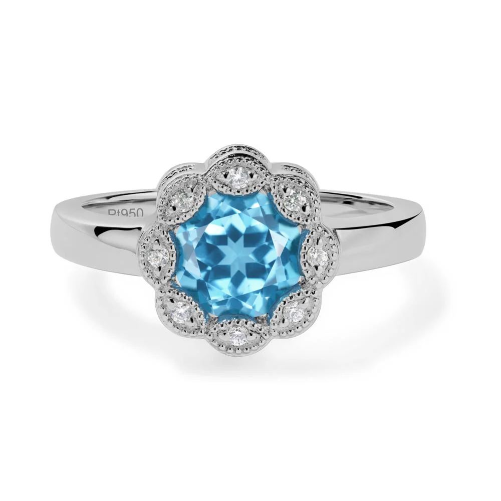 Vintage Swiss Blue Topaz Ring Halo Flower Ring