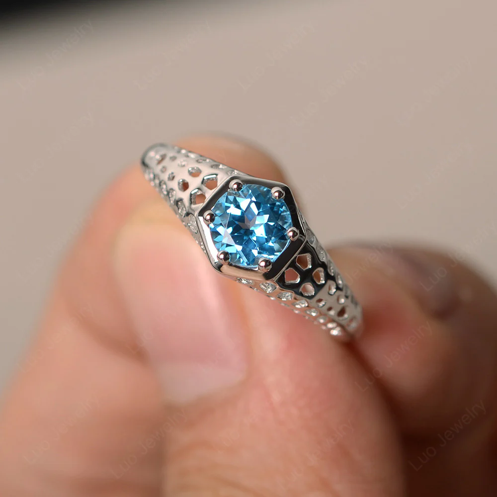 Swiss Blue Topaz Hollow Out Ring