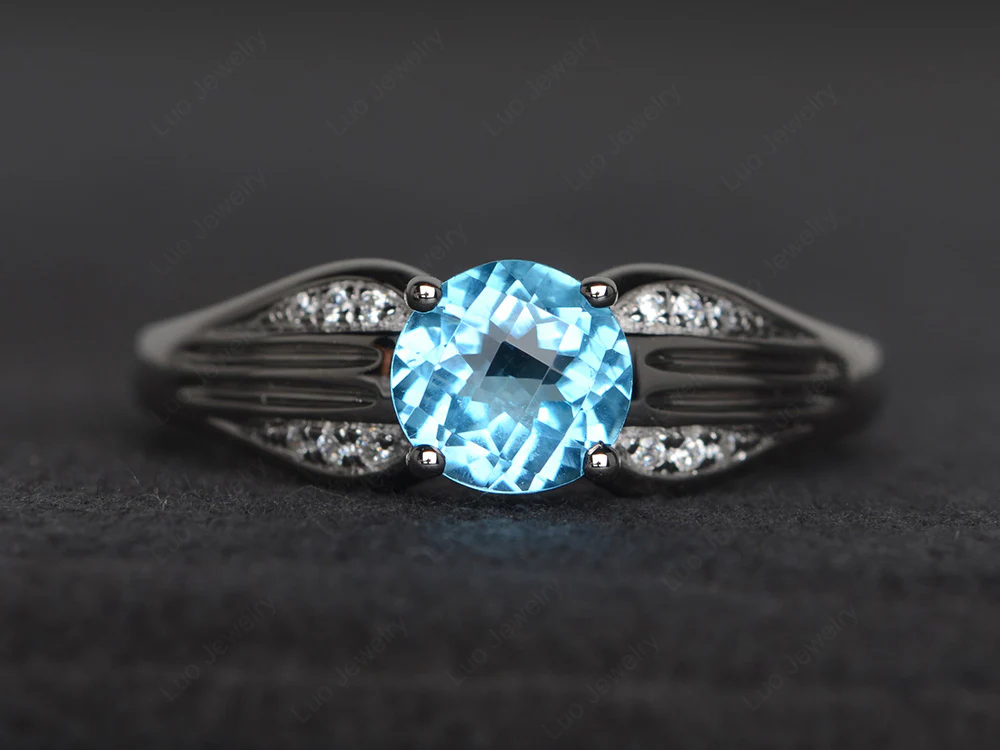 Swiss Blue Topaz Antique Engagement Ring