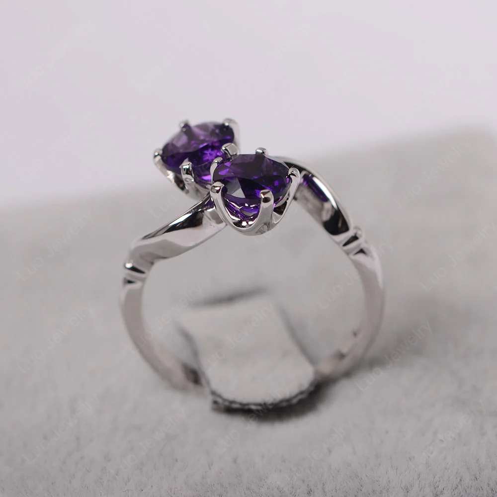 Amethyst Ring 2 Stone Twist Ring - Image 3