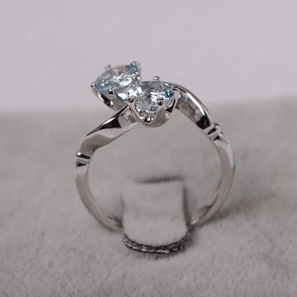 Aquamarine Ring 2 Stone Twist Ring - Image 3