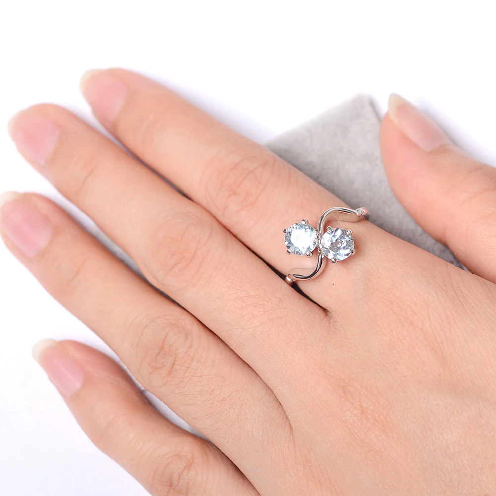 Aquamarine Ring 2 Stone Twist Ring - Image 4