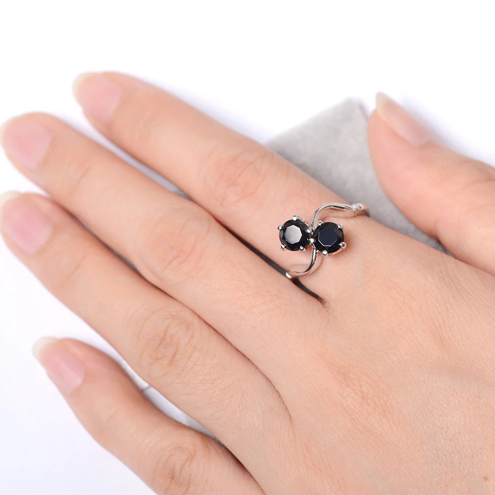 Black Spinel Ring 2 Stone Twist Ring - Image 4