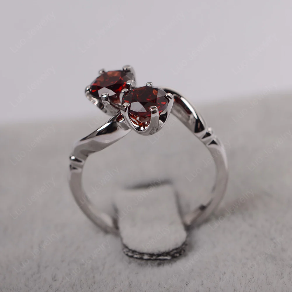 Garnet Ring 2 Stone Twist Ring - Image 3