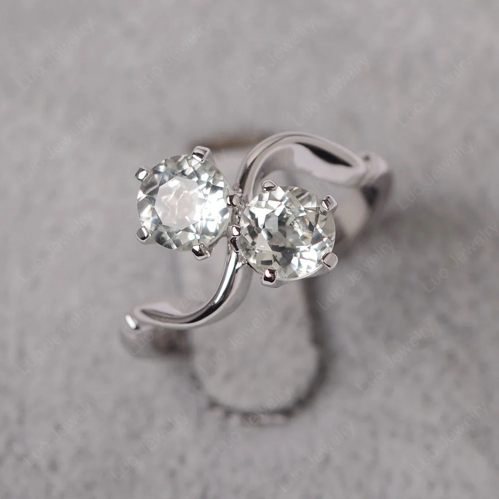 Green Amethyst Ring 2 Stone Twist Ring