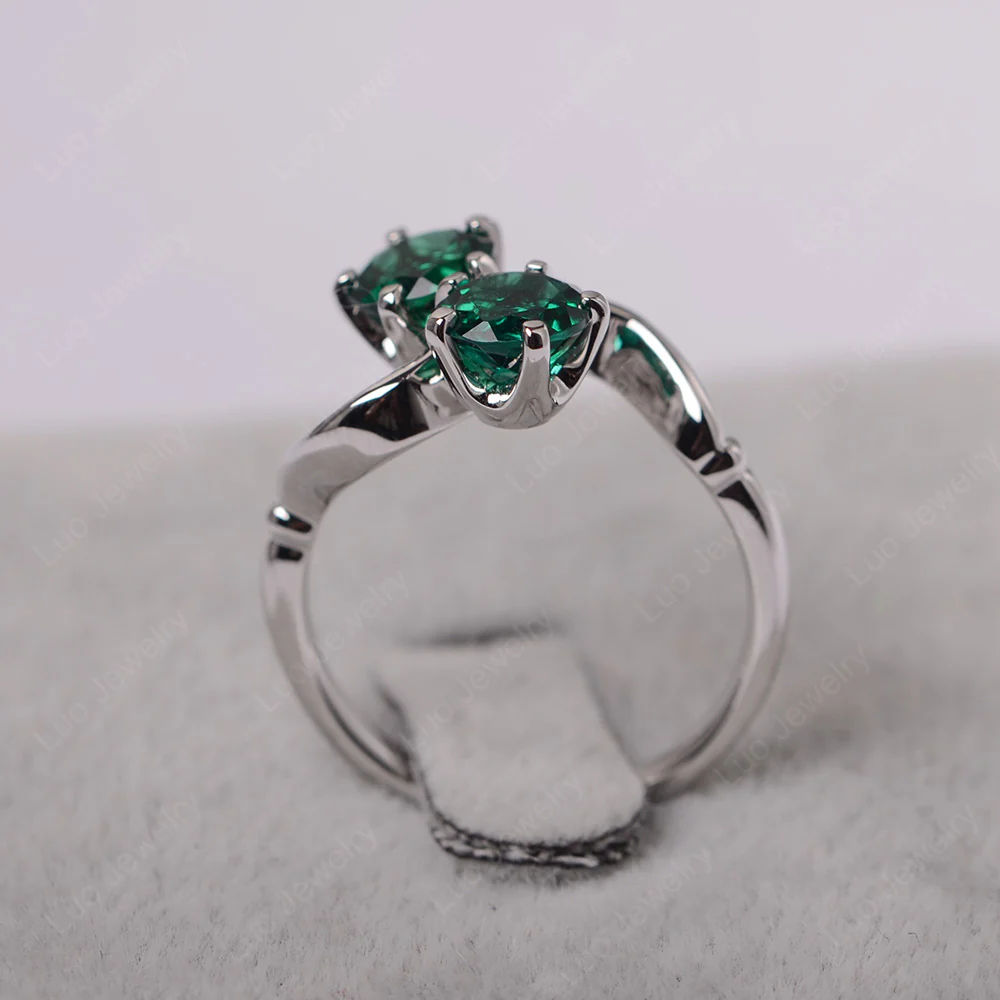 Emerald Ring 2 Stone Twist Ring - Image 3