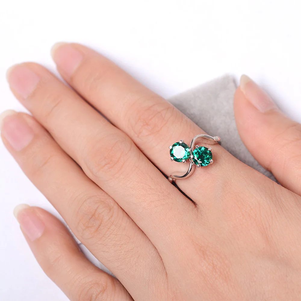 Emerald Ring 2 Stone Twist Ring - Image 4
