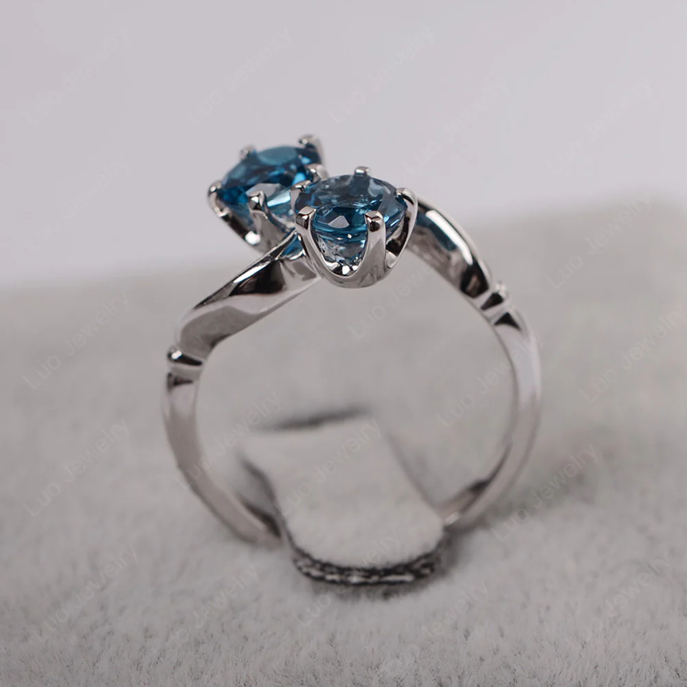 London Blue Topaz Ring 2 Stone Twist Ring - Image 3