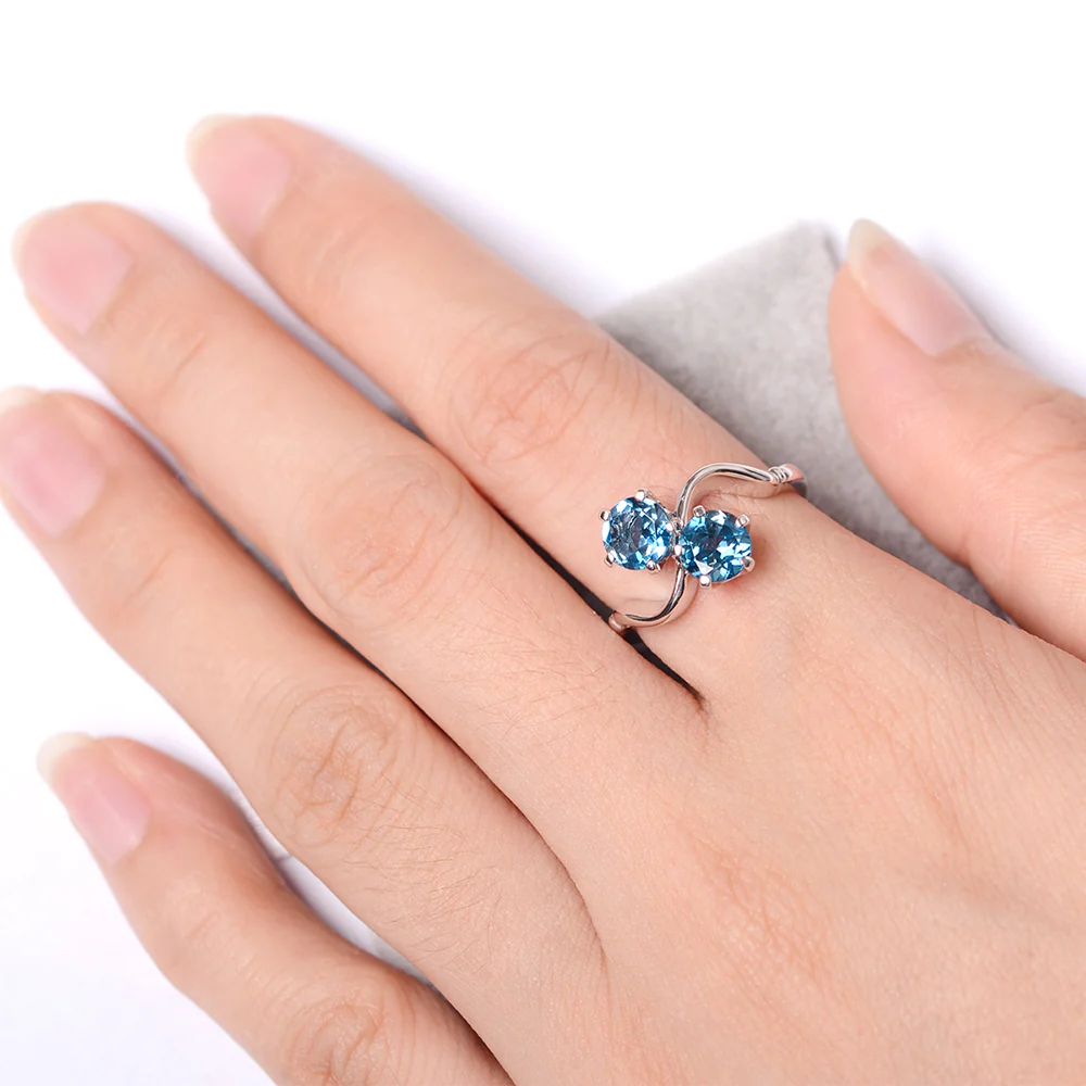 London Blue Topaz Ring 2 Stone Twist Ring - Image 4