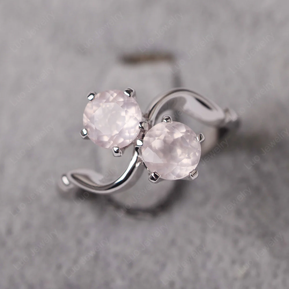 Rose Quartz Ring 2 Stone Twist Ring