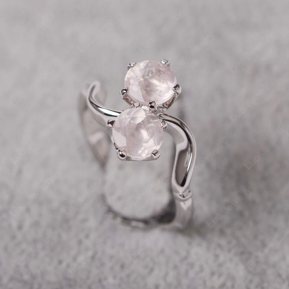 Rose Quartz Ring 2 Stone Twist Ring - Image 2