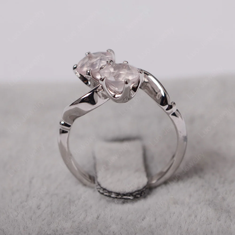 Rose Quartz Ring 2 Stone Twist Ring - Image 3