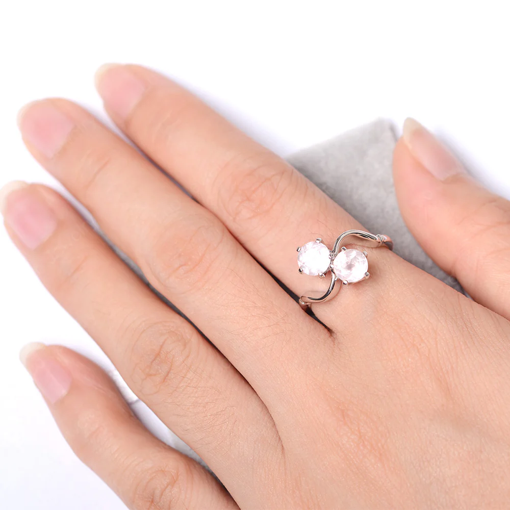 Rose Quartz Ring 2 Stone Twist Ring - Image 4