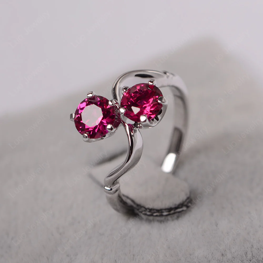 Ruby Ring 2 Stone Twist Ring - Image 2