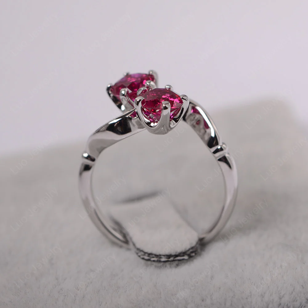 Ruby Ring 2 Stone Twist Ring - Image 3
