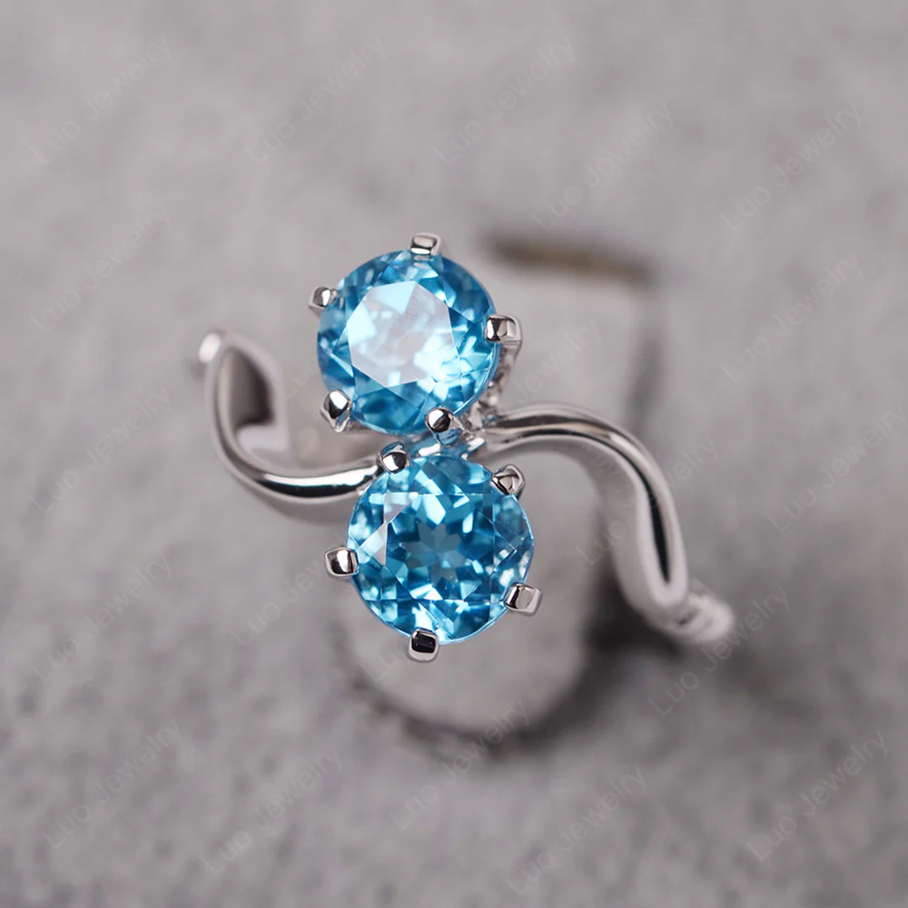 Swiss Blue Topaz Ring 2 Stone Twist Ring