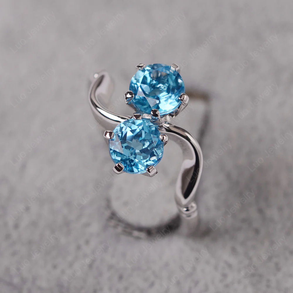 Swiss Blue Topaz Ring 2 Stone Twist Ring - Image 2