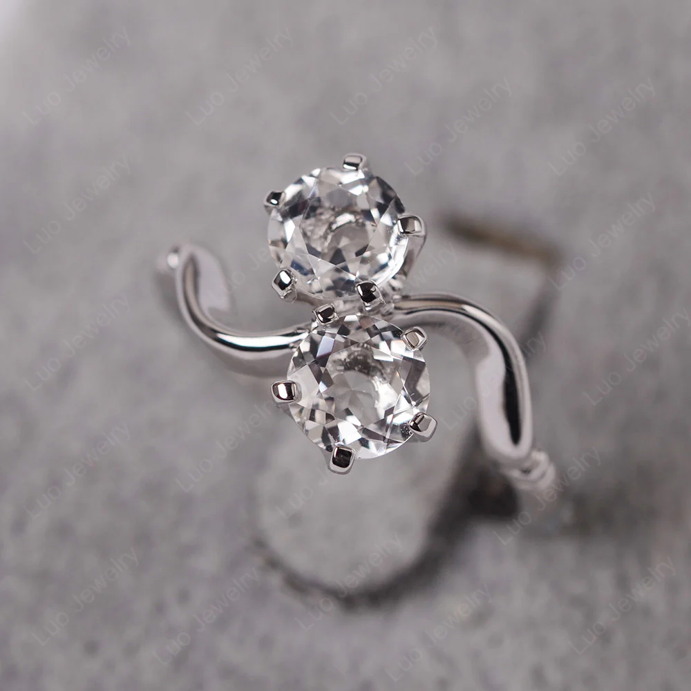 White Topaz Ring 2 Stone Twist Ring