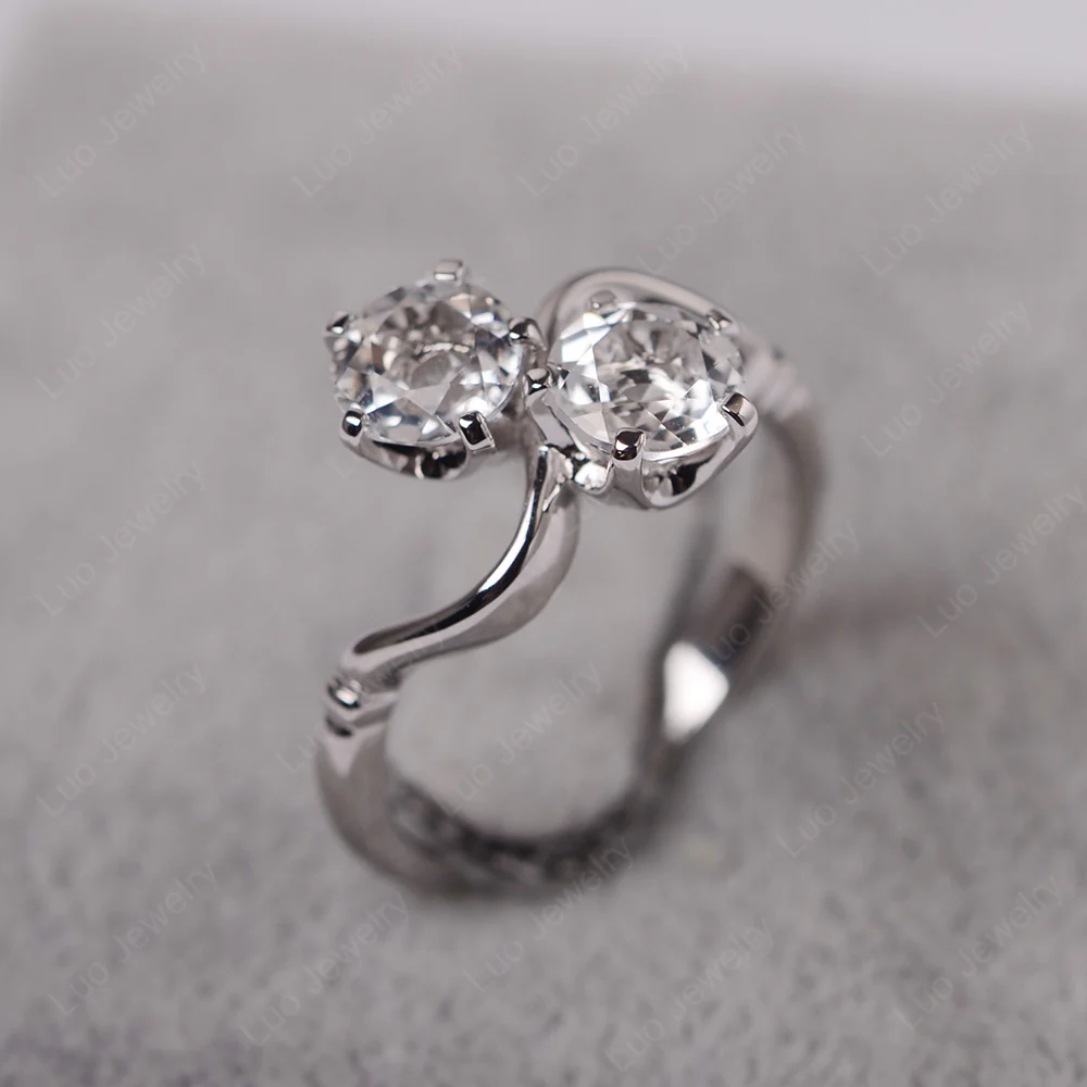 White Topaz Ring 2 Stone Twist Ring - Image 2