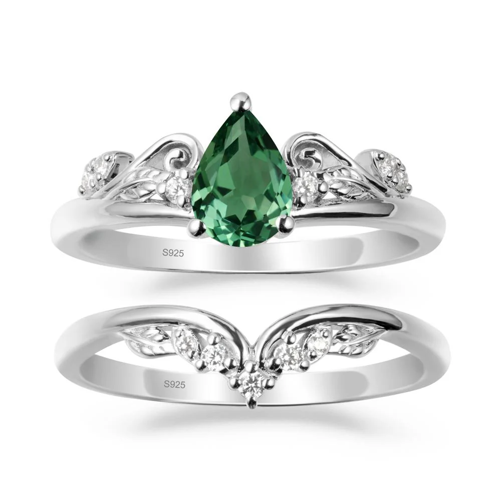 Vintage Vine Green Sapphire Bridal Set - Image 9