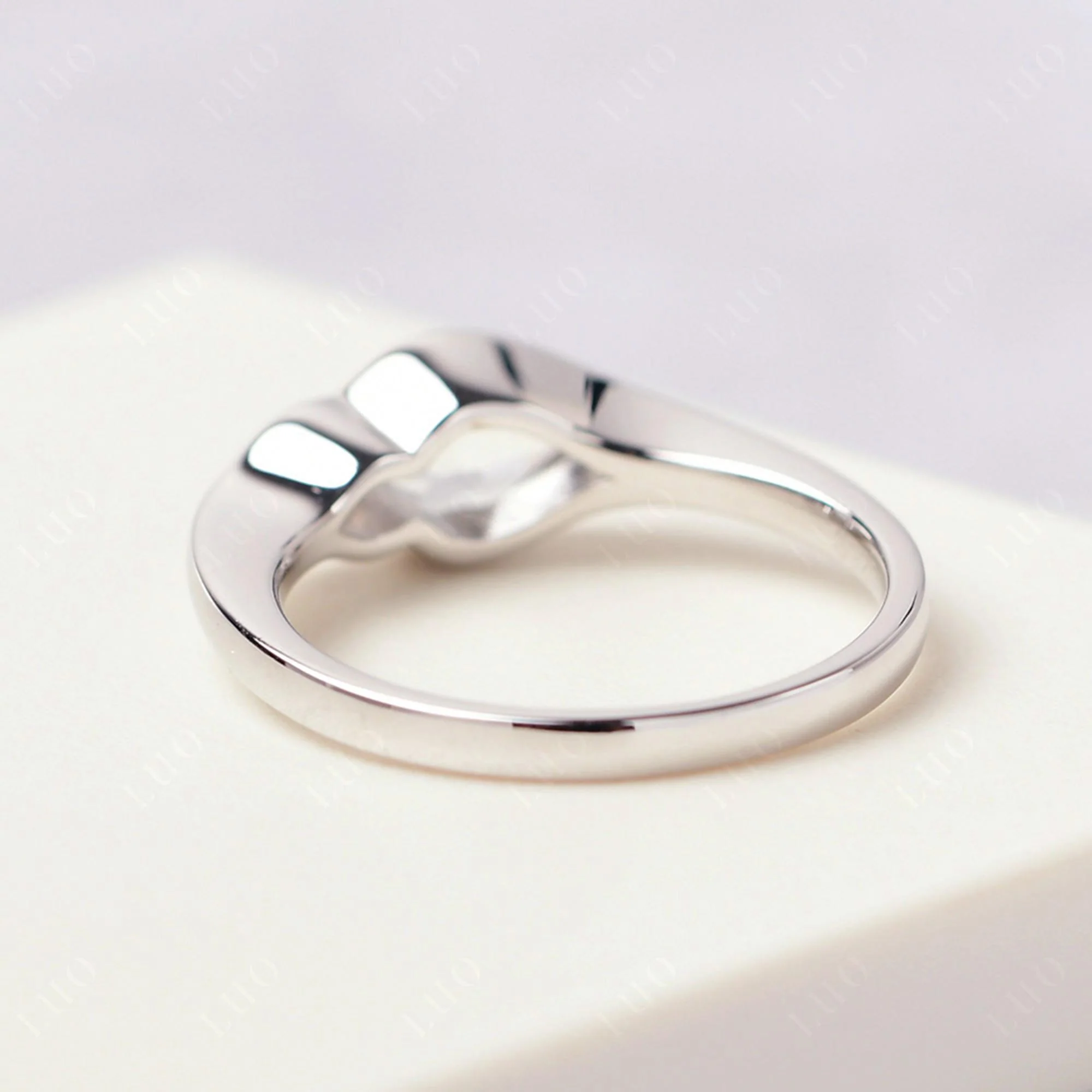 White Topaz Bezel Pear Engagement Ring - Image 12