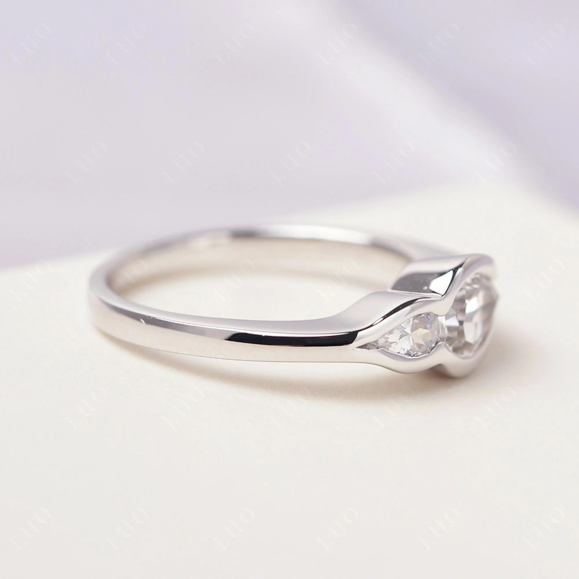 White Topaz Bezel Pear Engagement Ring - Image 14