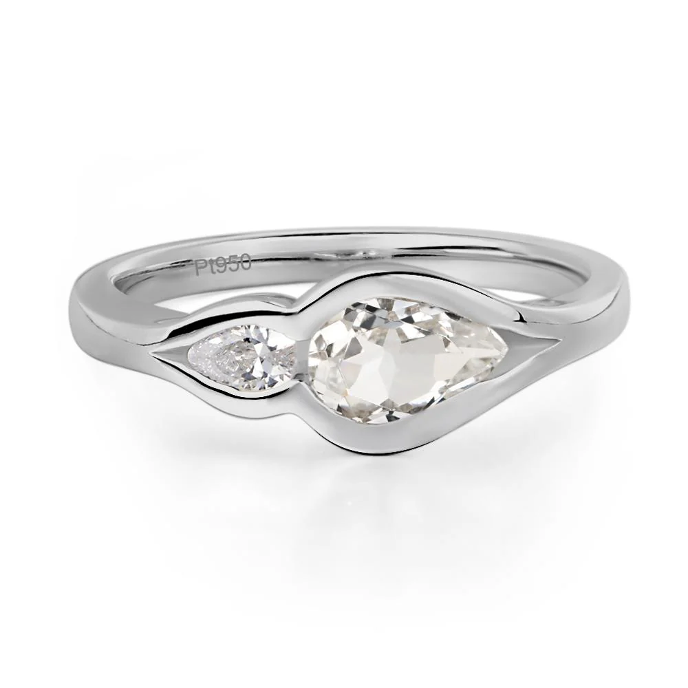 White Topaz Bezel Pear Engagement Ring - Image 6