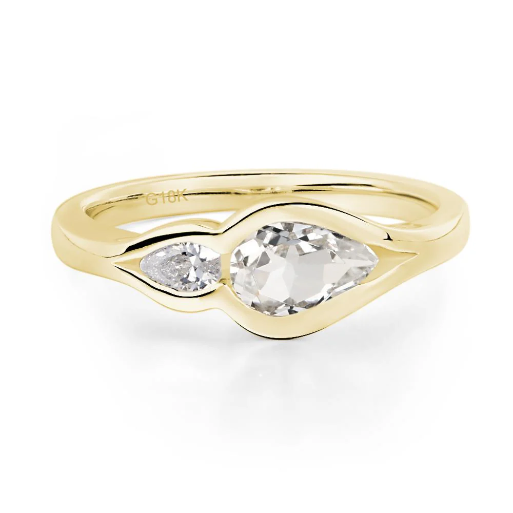 White Topaz Bezel Pear Engagement Ring - Image 8