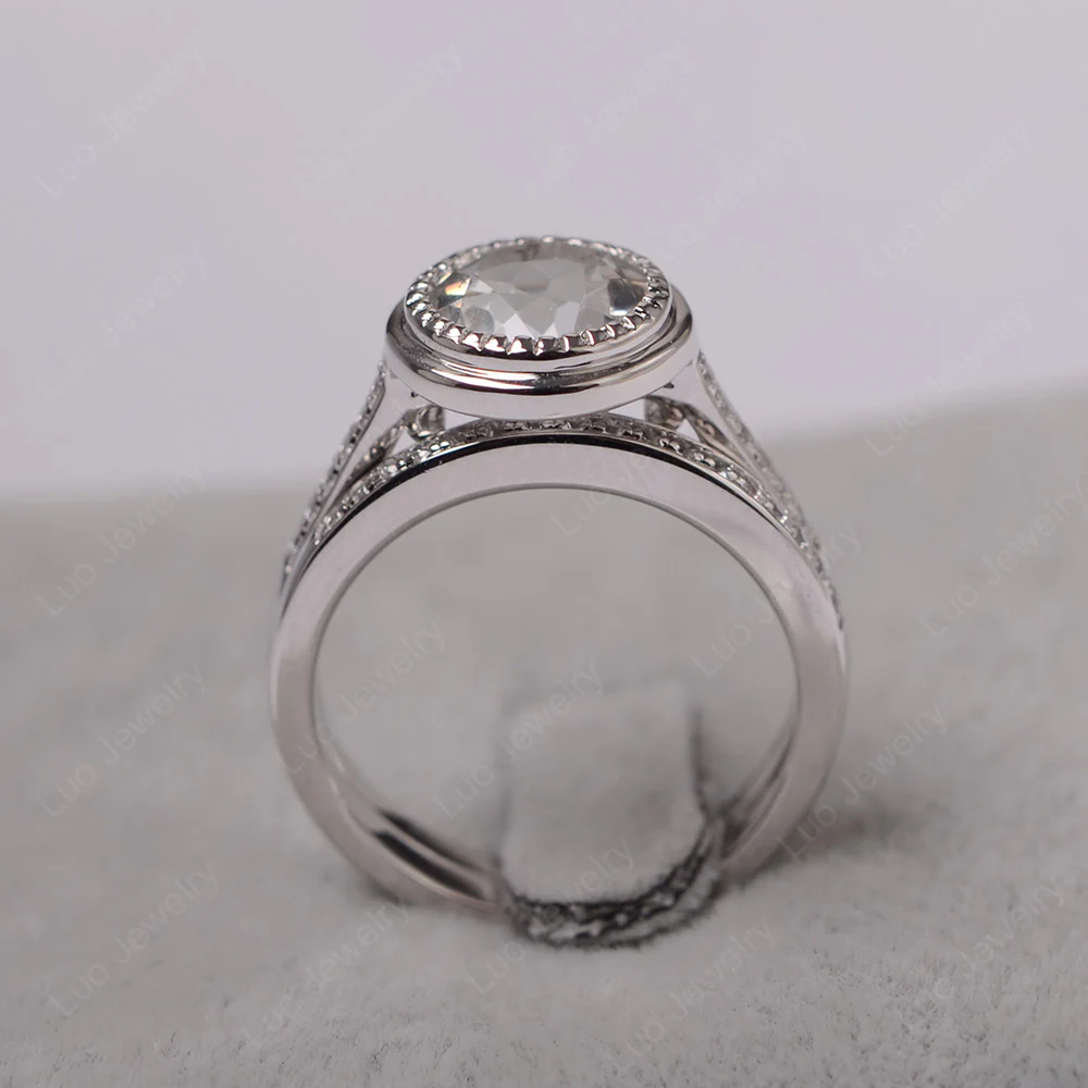 Vintage Style White Topaz Bridal Rings Set - Image 3
