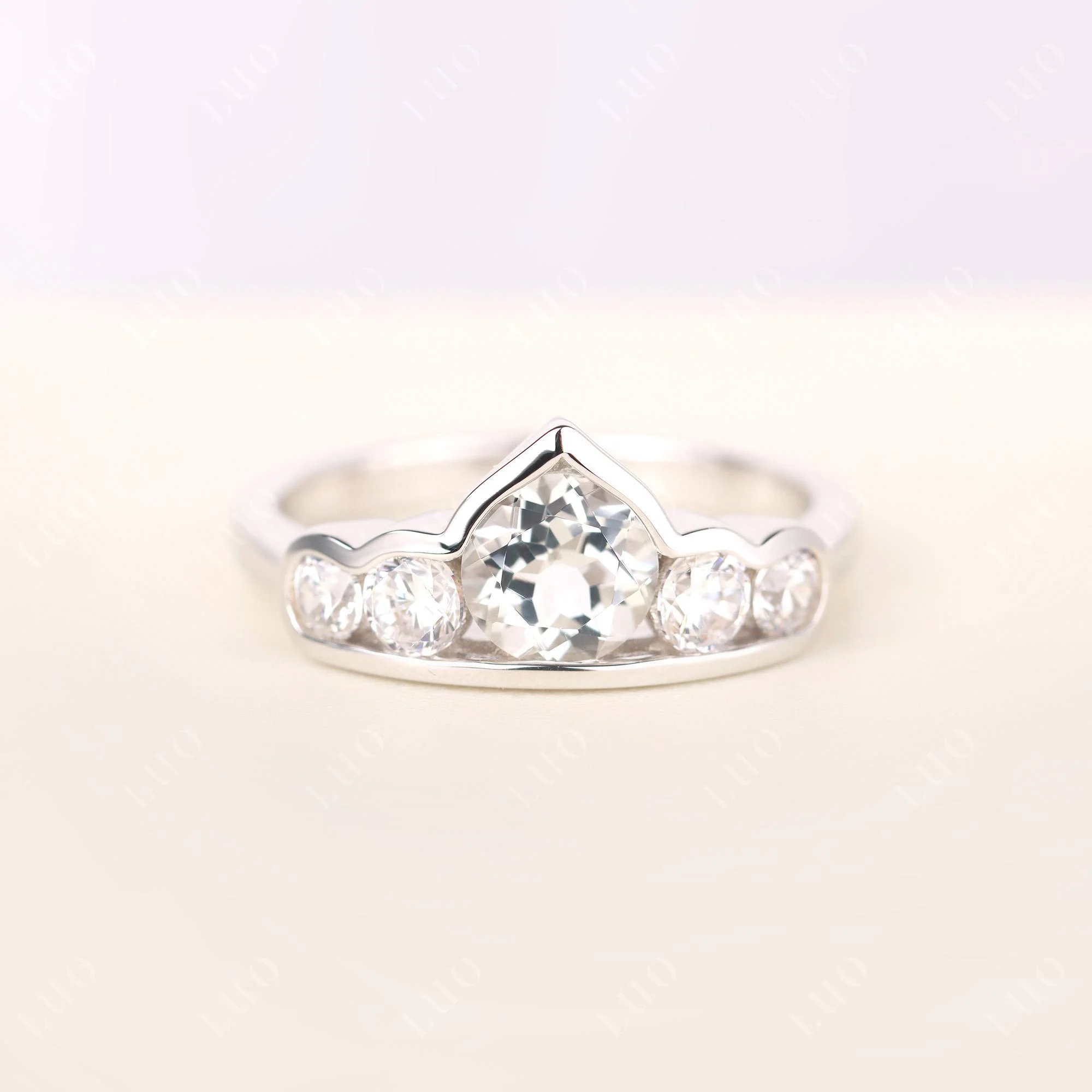 White Topaz Crown Wedding Ring