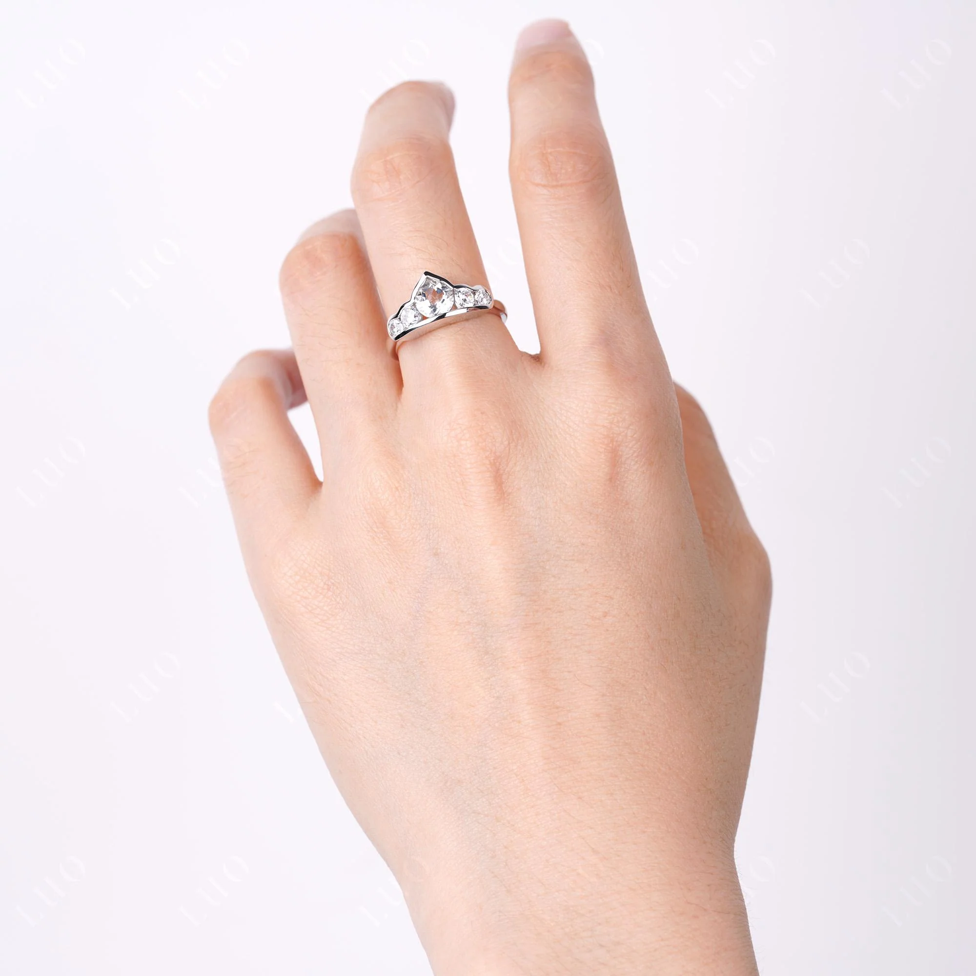 White Topaz Crown Wedding Ring - Image 5