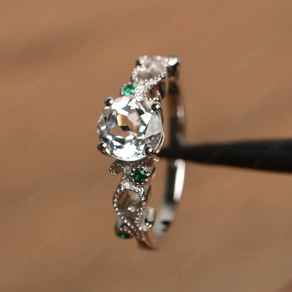 White Topaz Art Deco Engagement Ring - Image 3