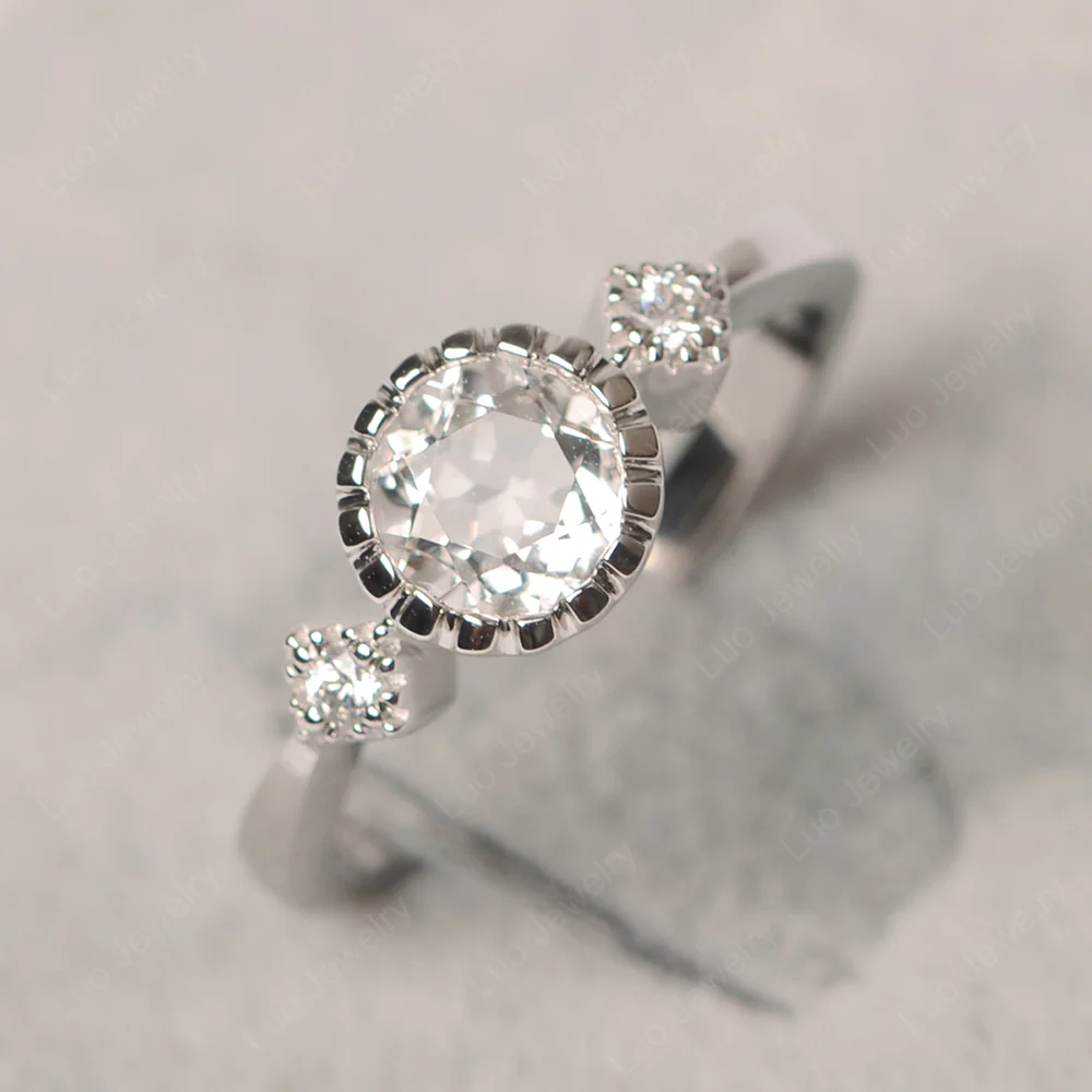 Vintage White Topaz Ring Bezel Set Art Deco