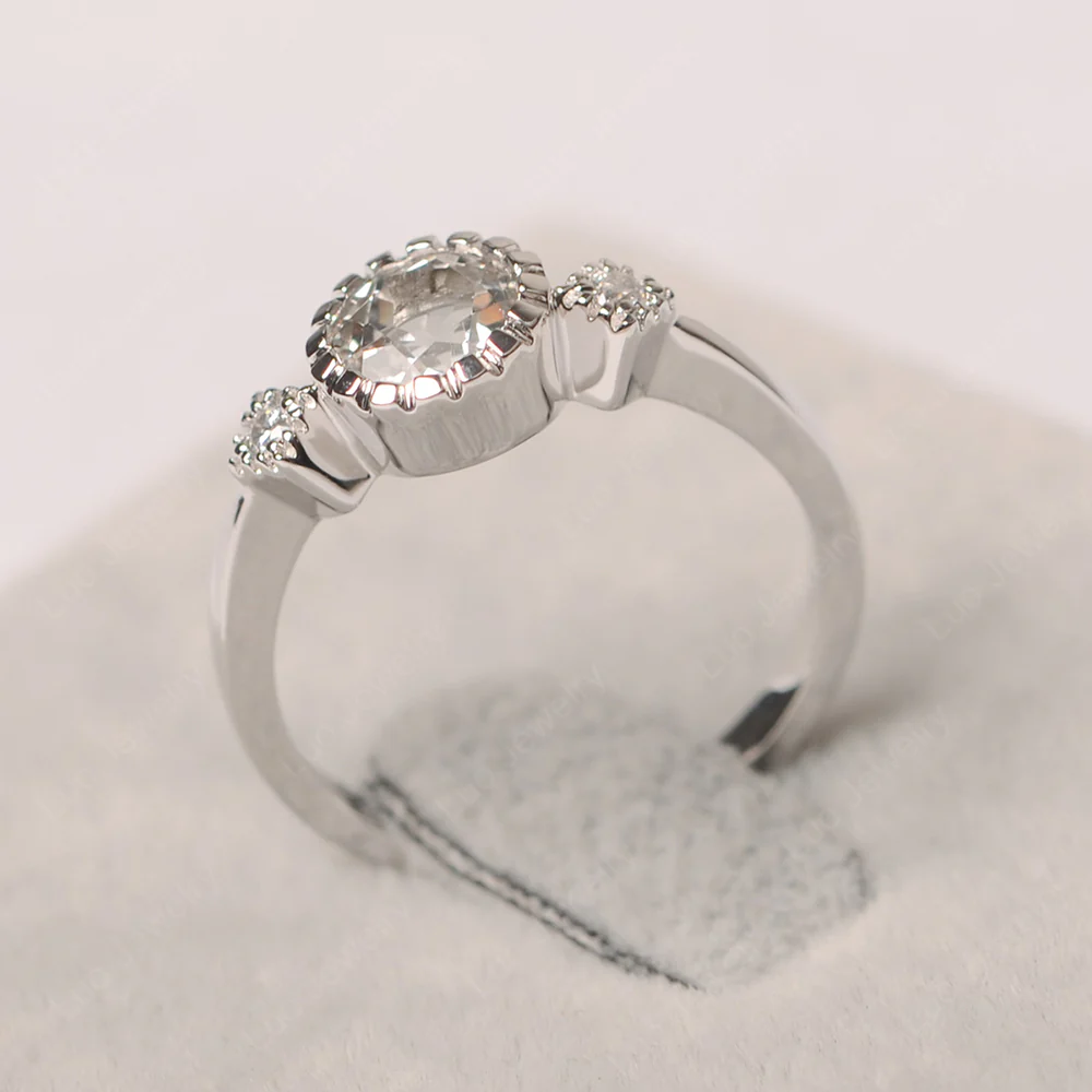 Vintage White Topaz Ring Bezel Set Art Deco - Image 2