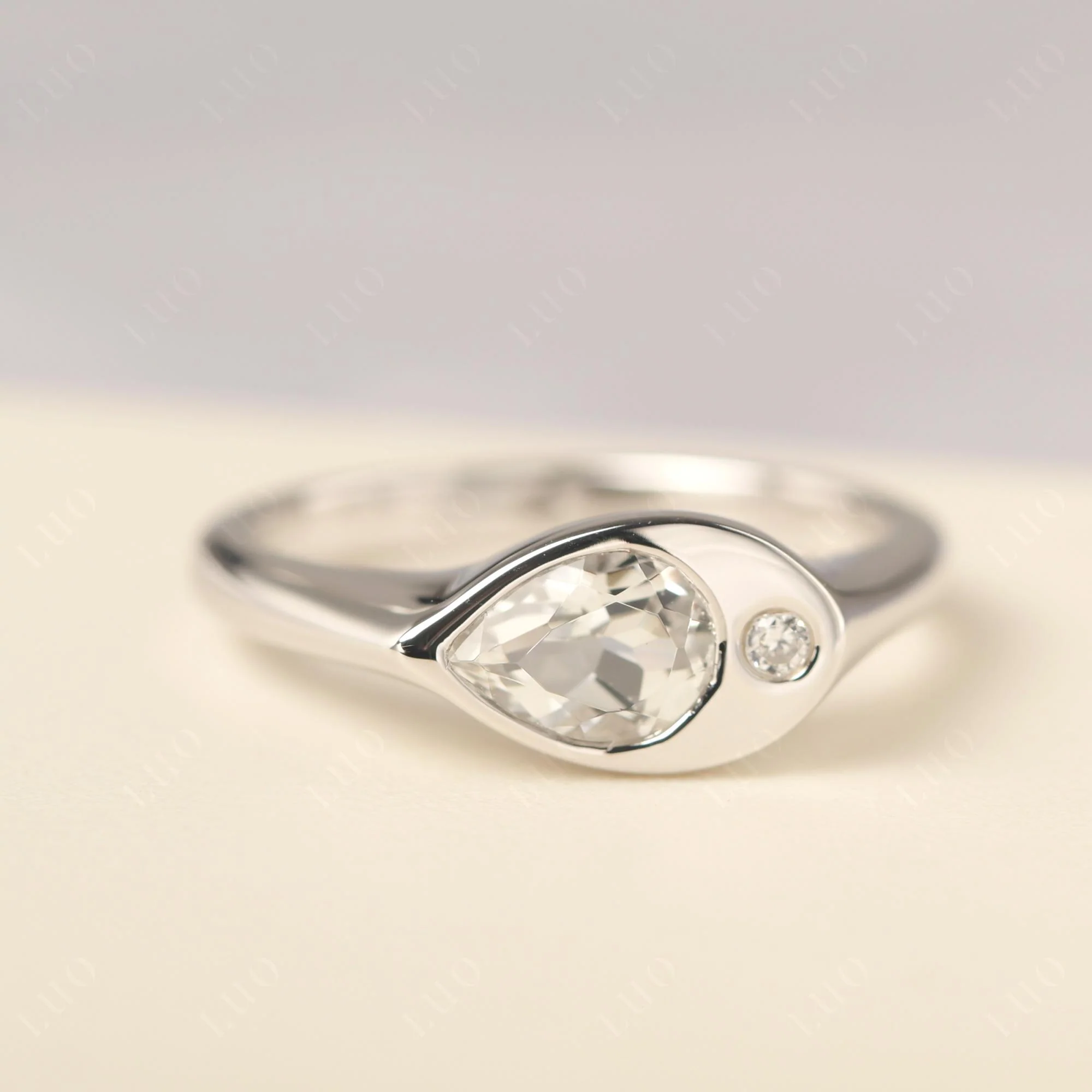 White Topaz Pinky Ring for Women - Image 10