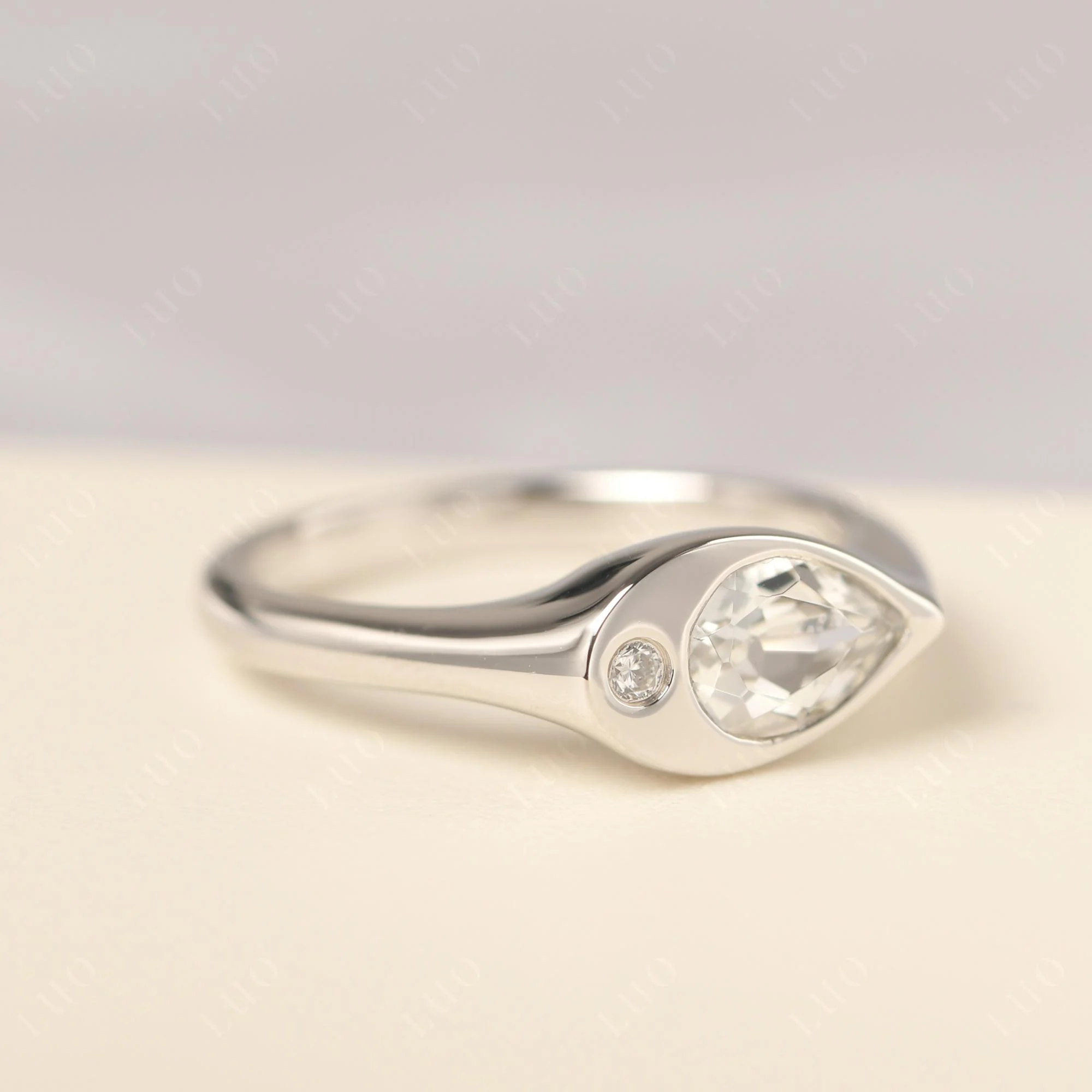 White Topaz Pinky Ring for Women - Image 11