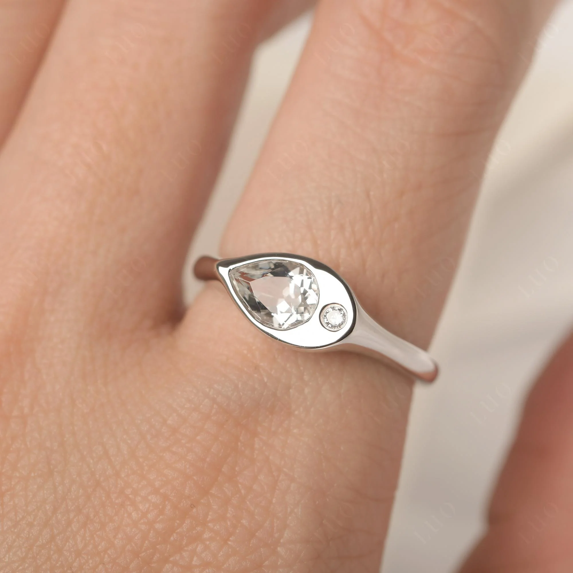 White Topaz Pinky Ring for Women - Image 14