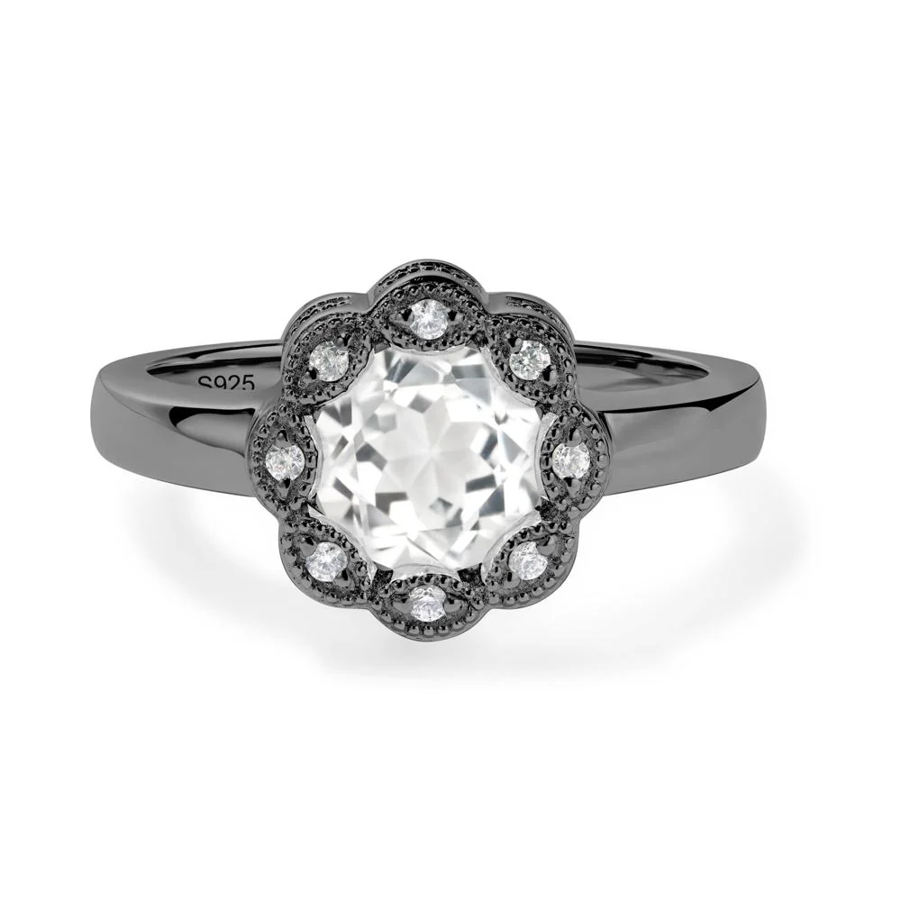 Vintage White Topaz Ring Halo Flower Ring