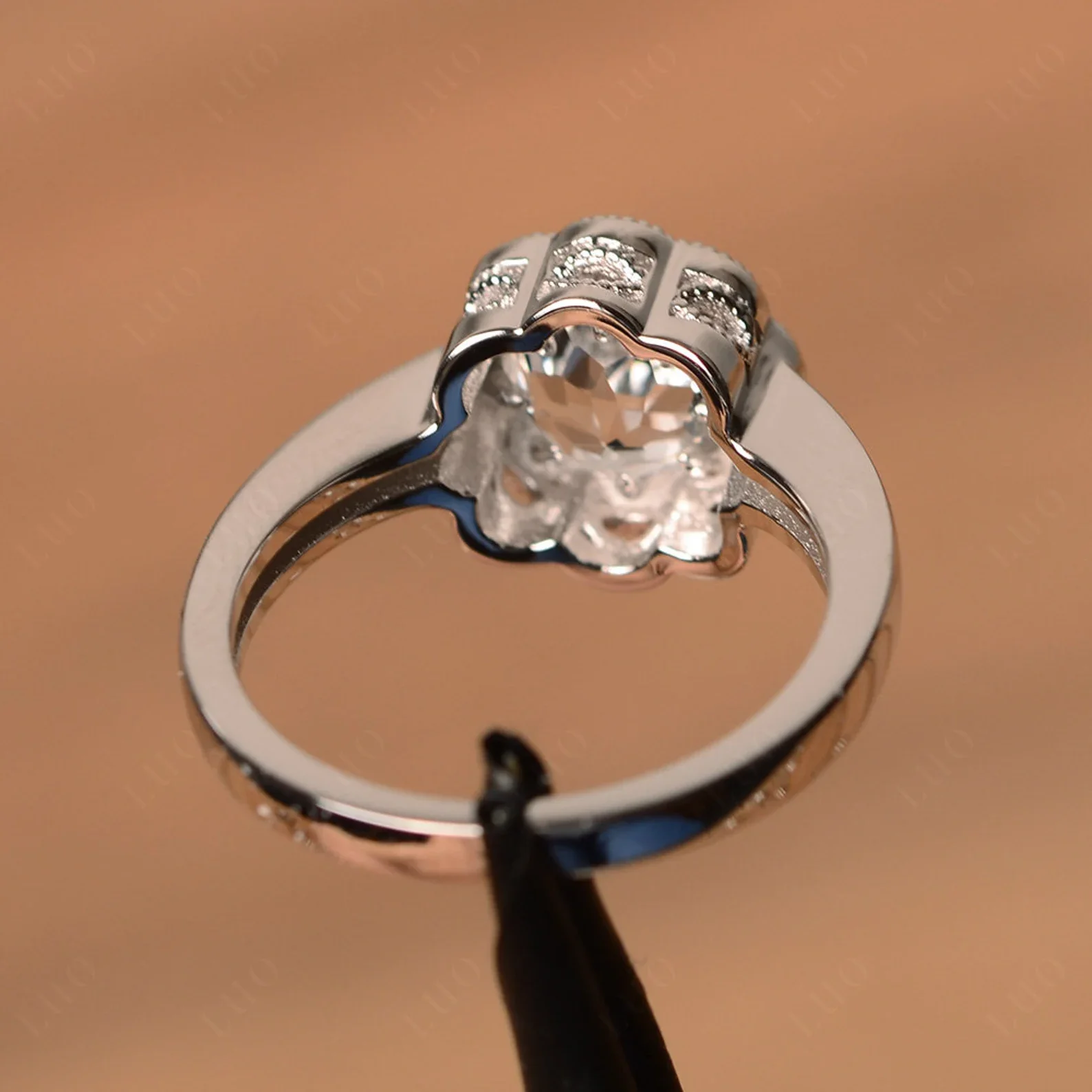 Vintage White Topaz Ring Halo Flower Ring - Image 12