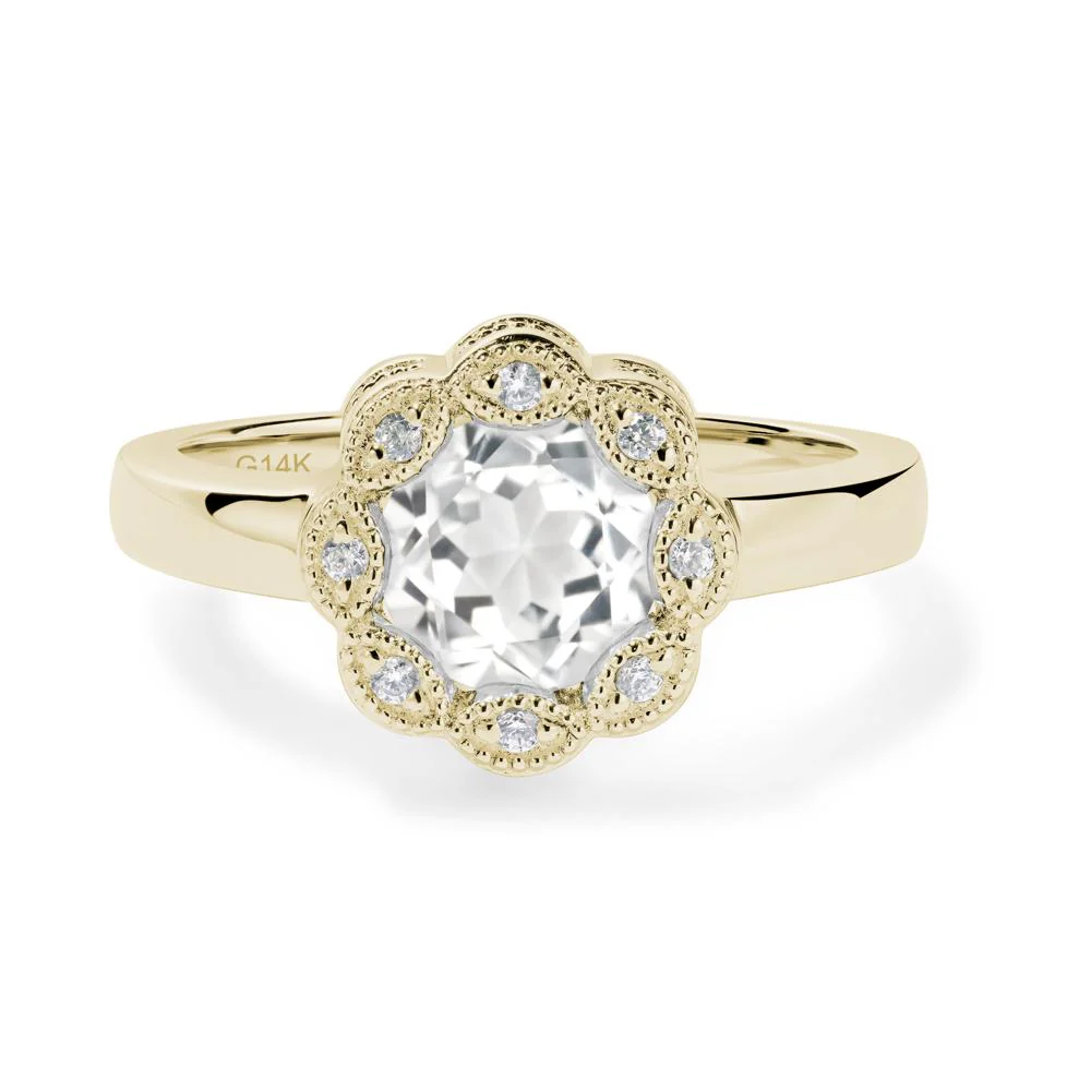 Vintage White Topaz Ring Halo Flower Ring - Image 3