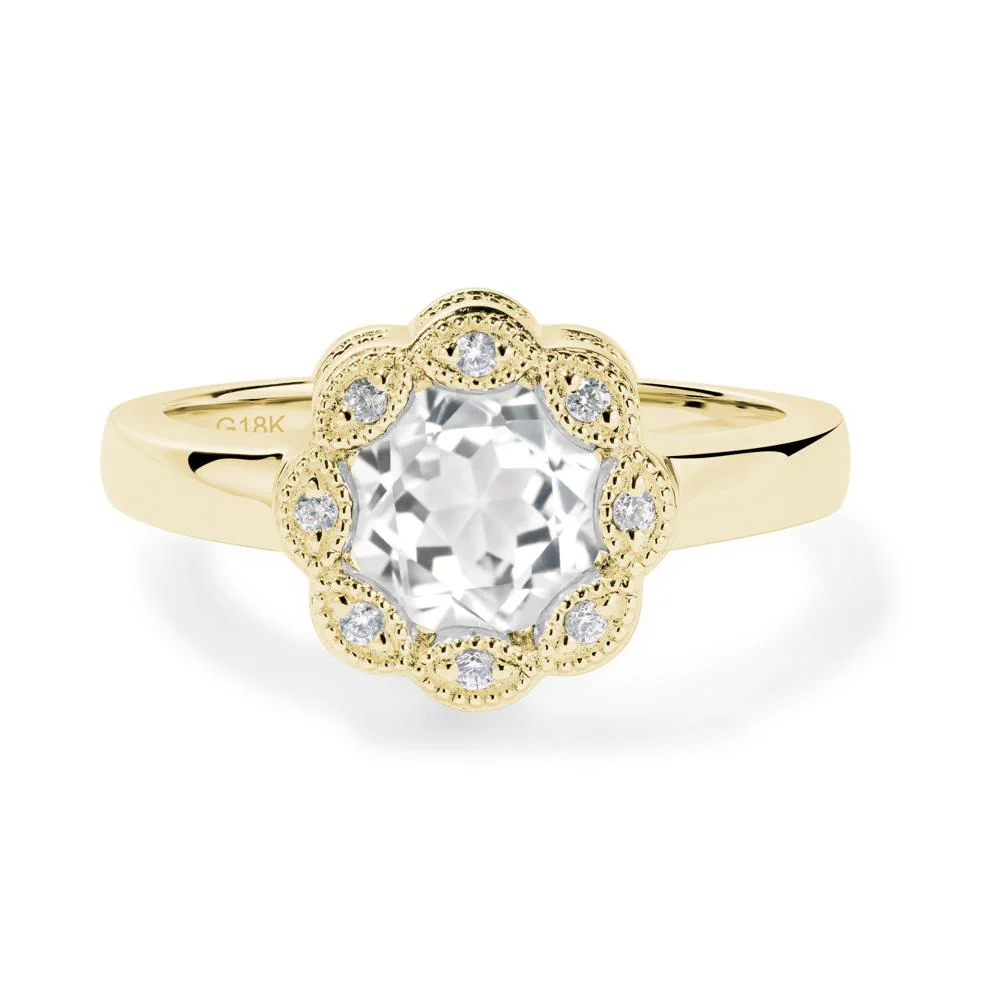 Vintage White Topaz Ring Halo Flower Ring - Image 4