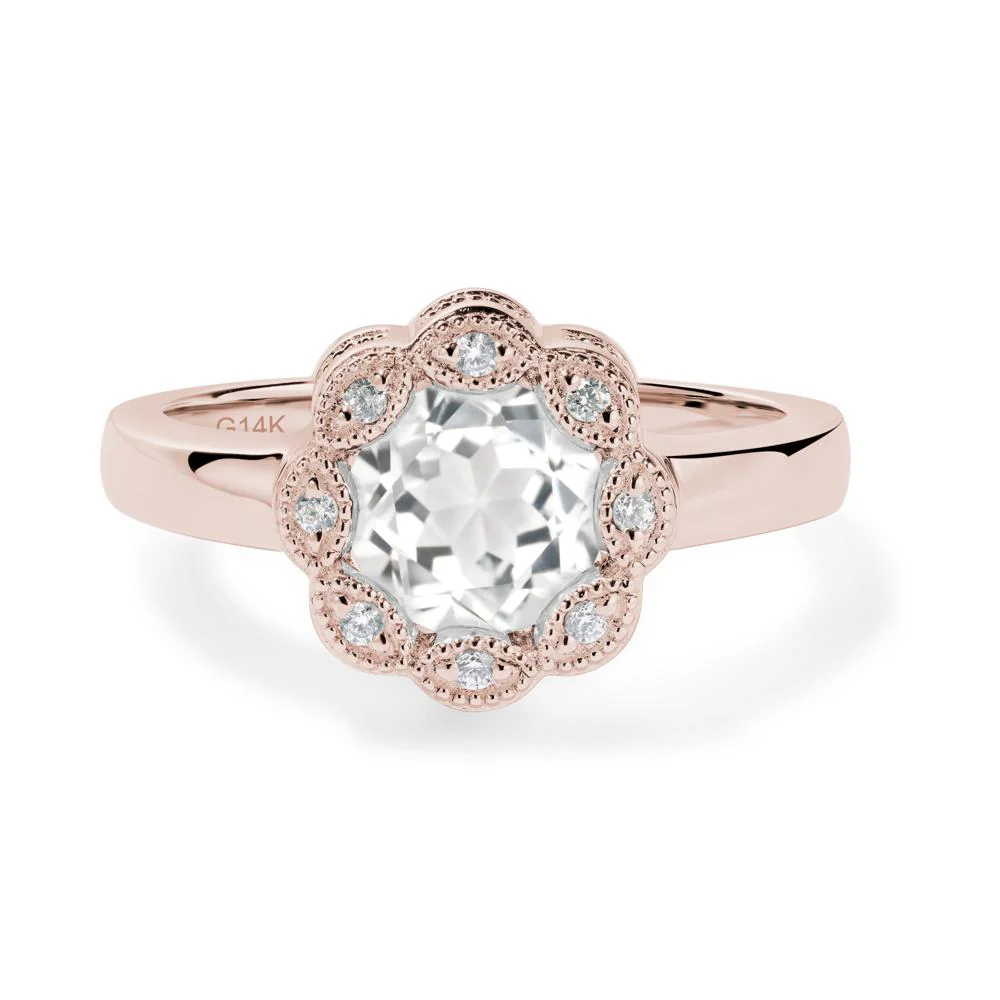Vintage White Topaz Ring Halo Flower Ring - Image 7