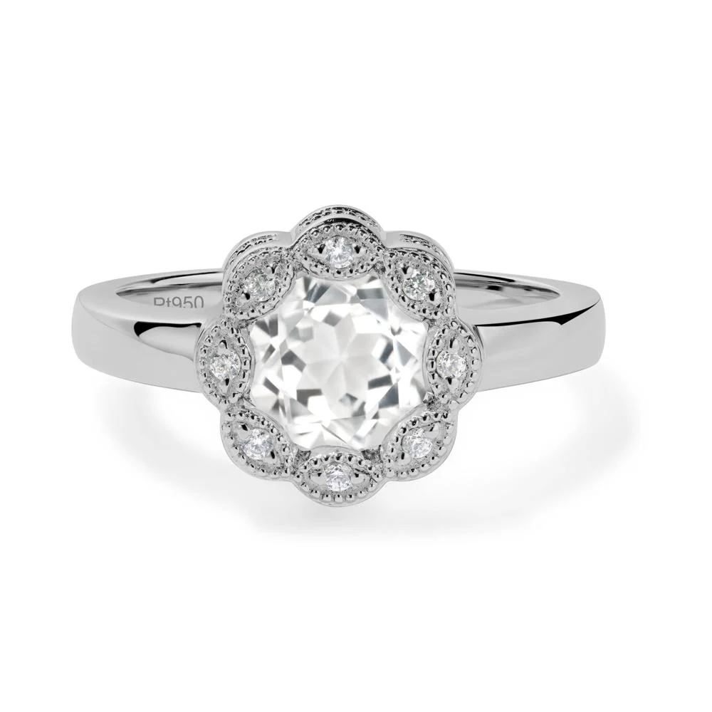 Vintage White Topaz Ring Halo Flower Ring - Image 8