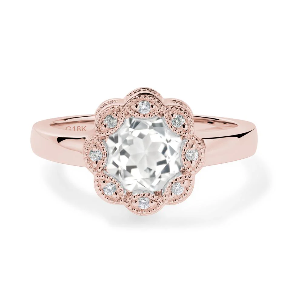 Vintage White Topaz Ring Halo Flower Ring - Image 9