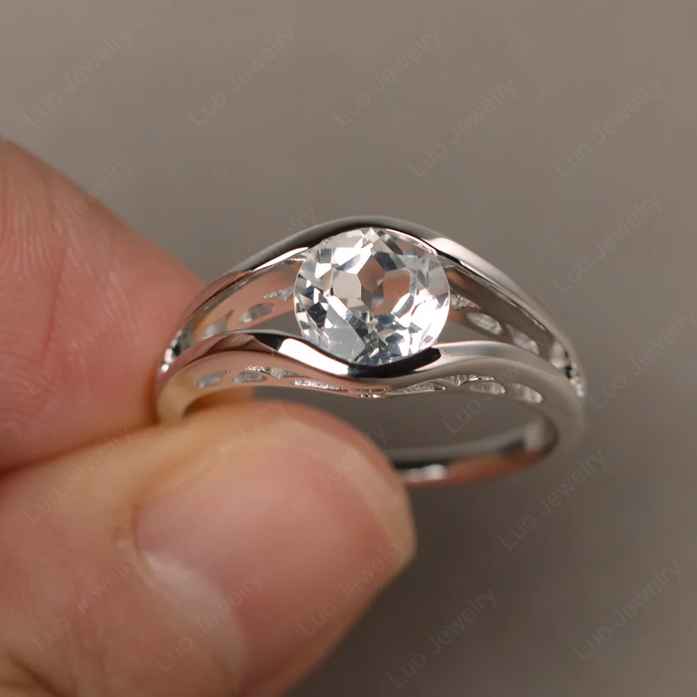 Round White Topaz Solitaire Tension Ring
