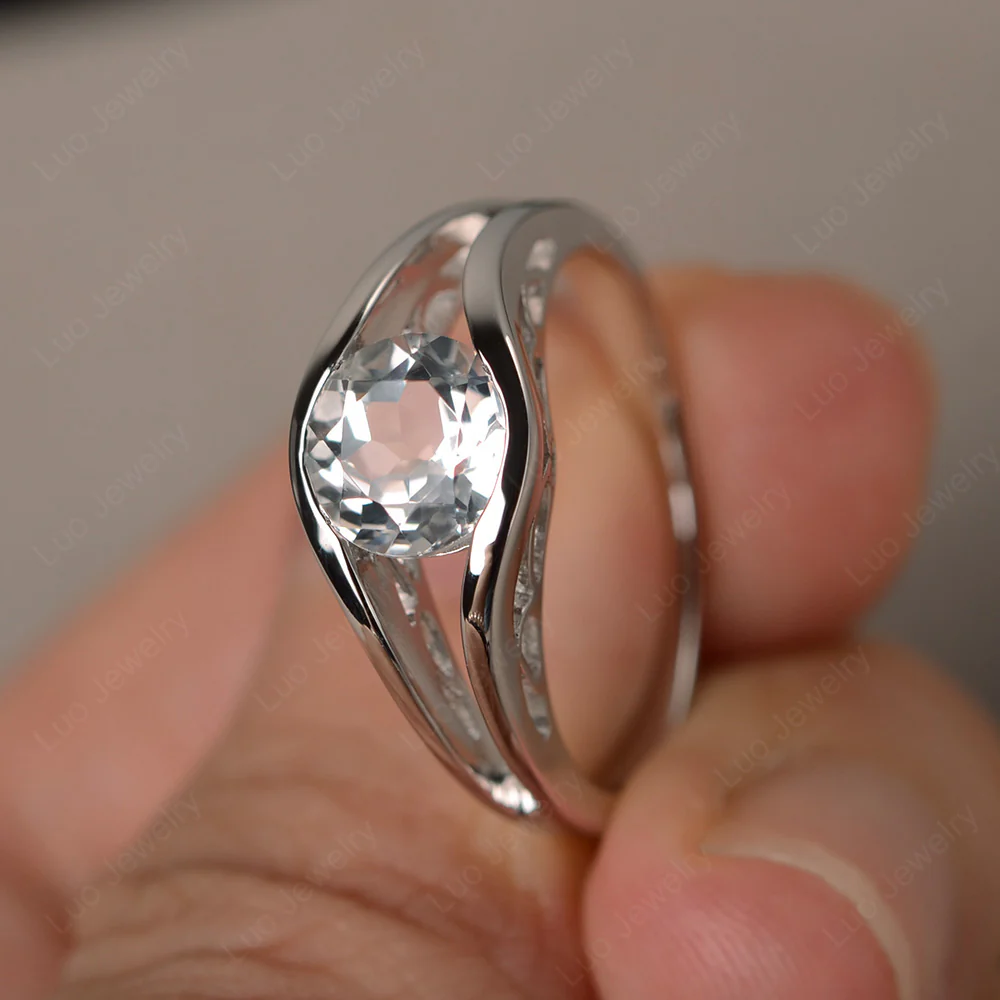 Round White Topaz Solitaire Tension Ring - Image 2