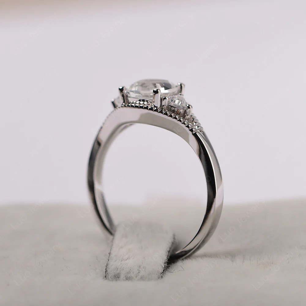 White Topaz Three Stone Cushion Cut Ring - Image 3