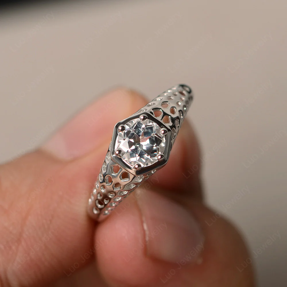 White Topaz Openwork Ring
